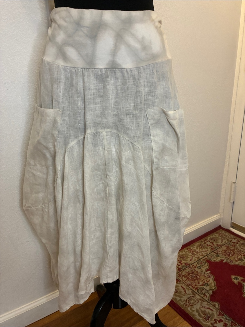 Inizio NWT Eggshell Cream Linen Magic 2 Side Pockets Maxi Skirt Size XL Italy